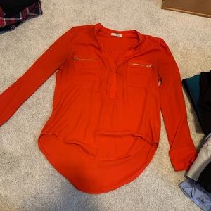 a line long sleeve zipper red blouse